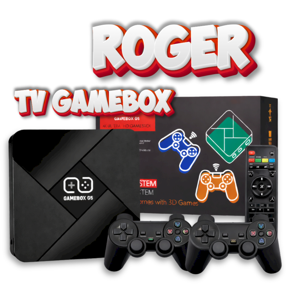 RoGer TV GameBox G5 Retro Game Console with 2 Controllers / 64GB / 4K / 10 Emulators / 30,000+ Games