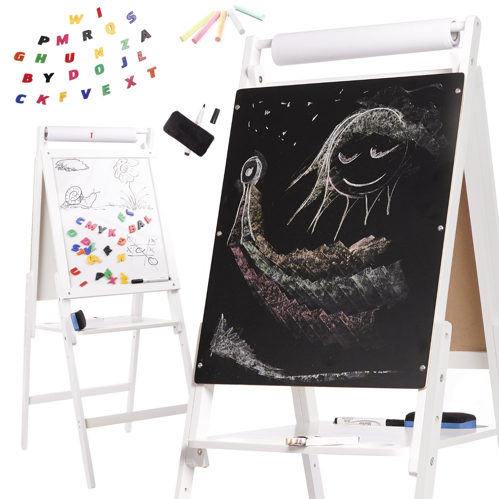 RoGer XXL Double-sided Chalk and Magnetic Wooden Board + Educational accessories