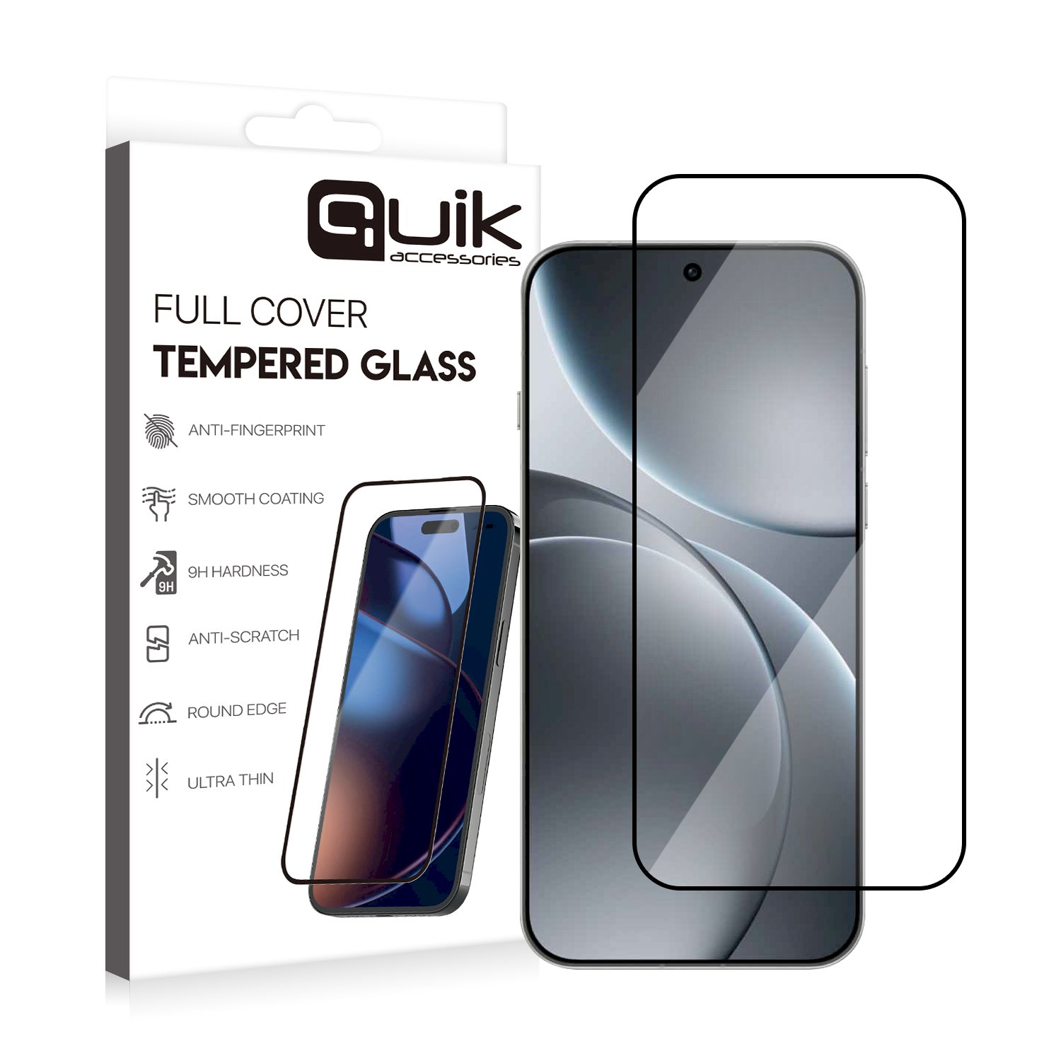 Quik Accessories Full Cover Tempered Glass for Oppo Find X9 Pro