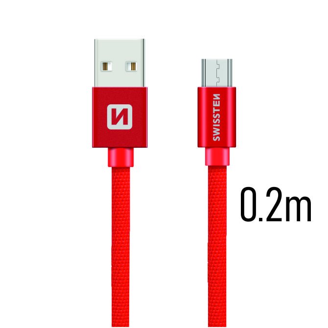 Swissten Textile Quick Charge Universal Micro USB Data and Charging Cable, 0.2m