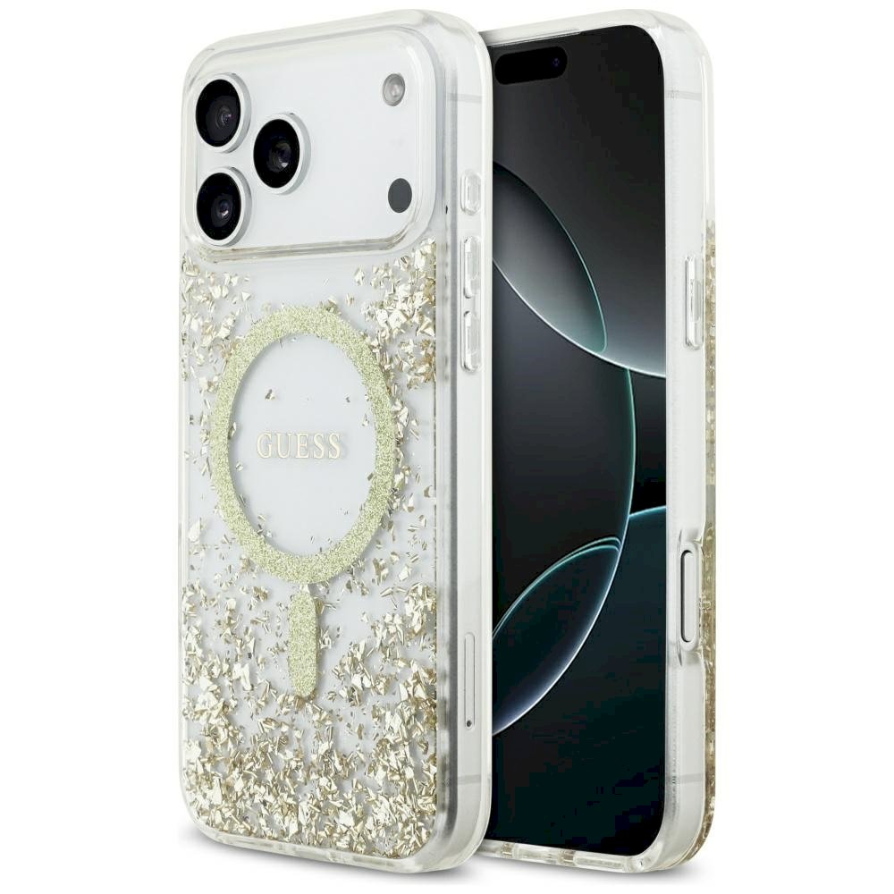 GUESS Resin Bottom Glitter MagSafe case for iPhone 17 Pro Max / gold