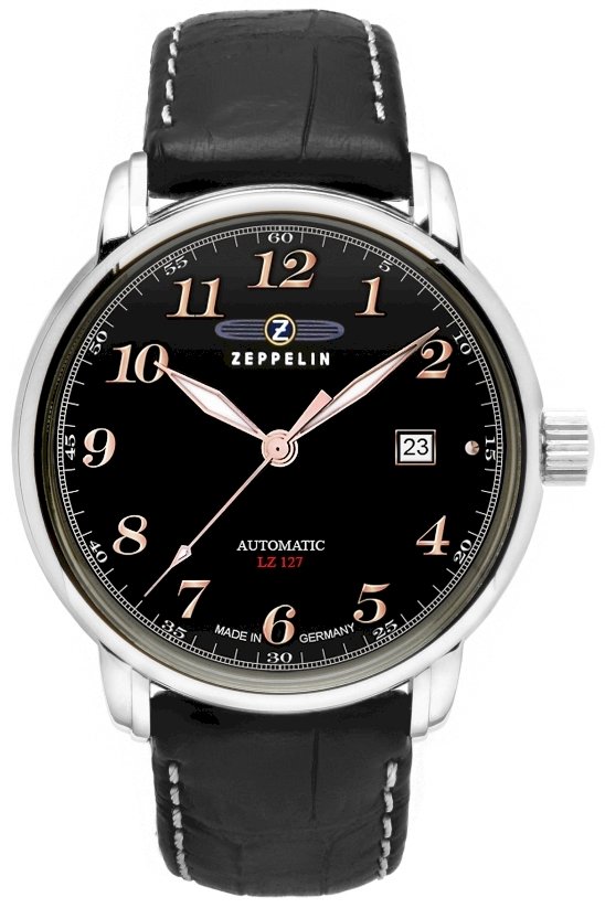 Zeppelin LZ 127 Graf Automatic Men's Watch 40mm Black Dial Black Leather Strap