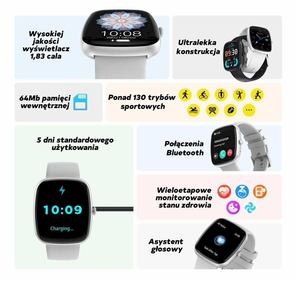 Gravity GT18-6 Smartwatch for Men with Silicone Strap + Navy Strap / Black