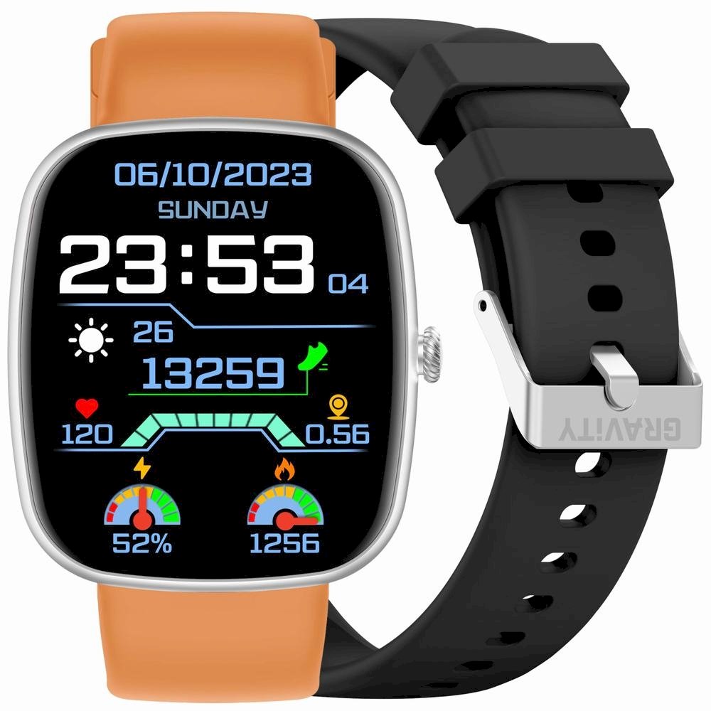 Gravity GT18-4 Men's Smartwatch with Silicone Strap + Black Strap / Orange