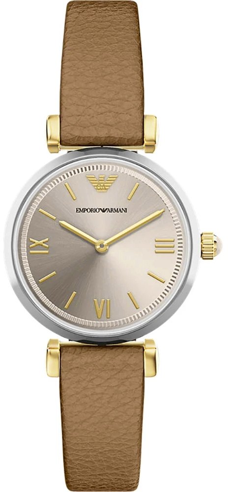 Emporio Armani AR11770 Women's Watch 28mm Champagne Dial Brown Leather Strap