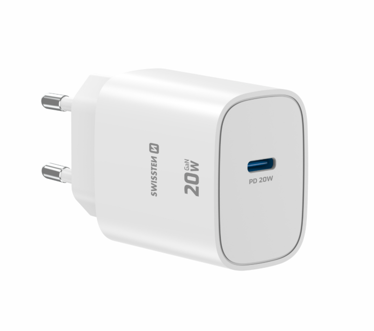 Swissten Edge USB-C 20W GaN Travel Charger, White