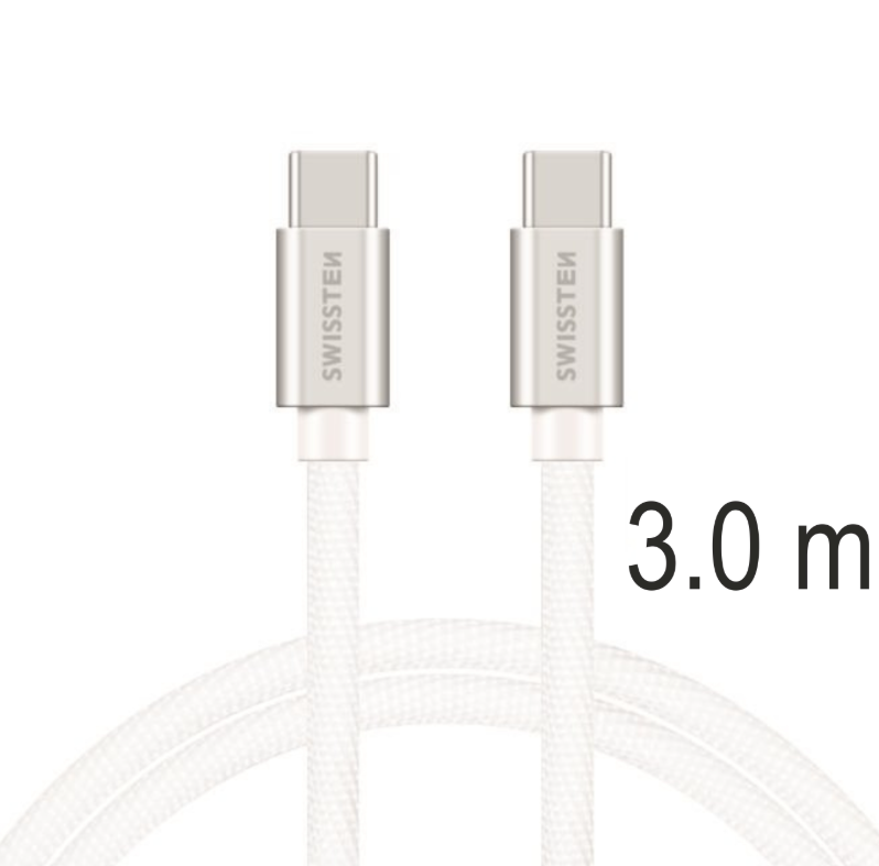 Swissten Textile Universal Quick Charge 3.1 USB-C / USB-C Data and Charging Cable, 3m, silver